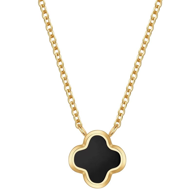 Glanzstücke München Mittellange Halskette Edelstahl Halskette Achat Kleeblatt gold