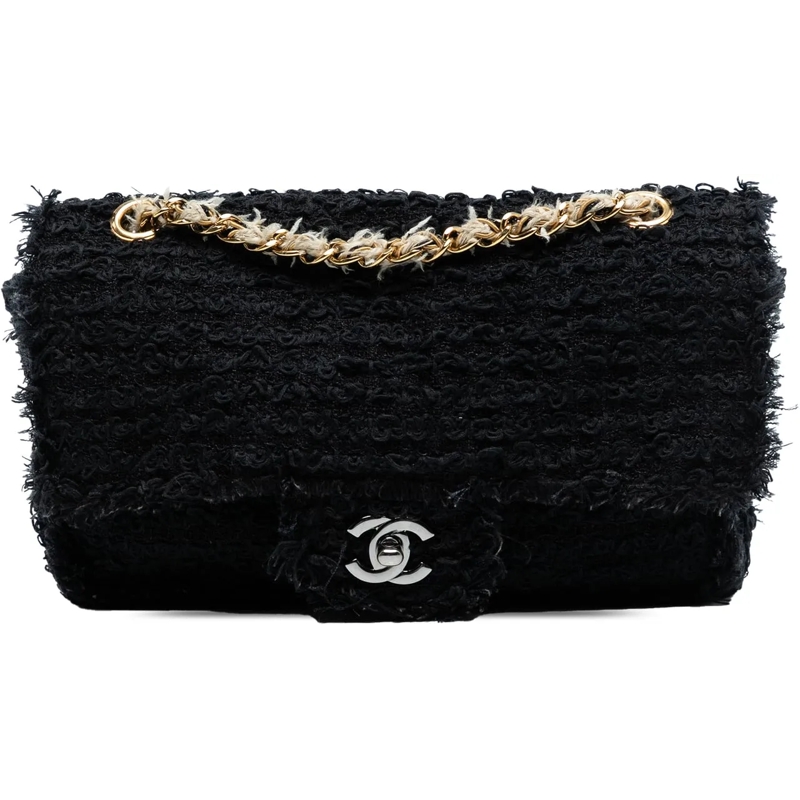 Chanel Sac à bandoulière Medium Classic Tweed Single Flap schwarz