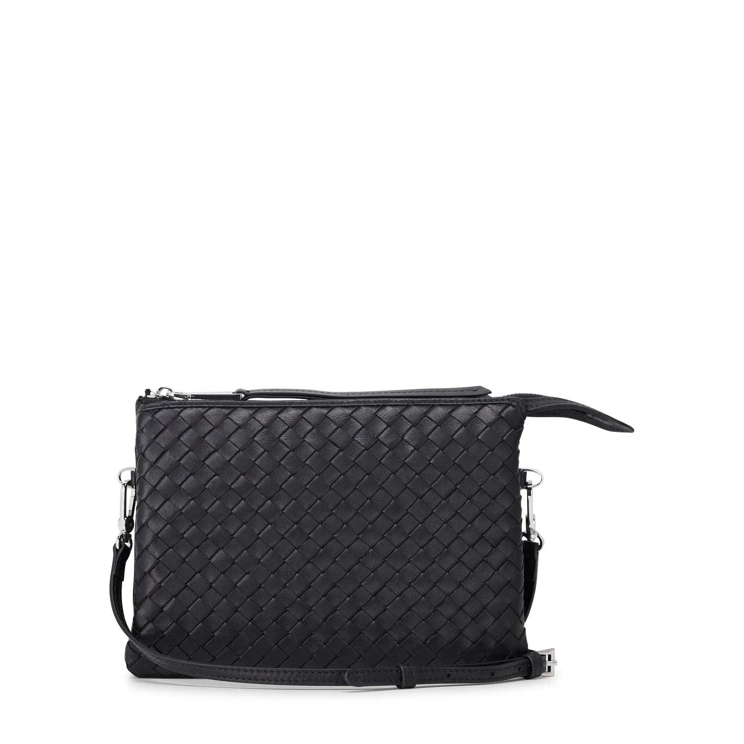 Abro Crossbody Bags - Umhängetasche Threefold aus geflochtenem Leder - Gr. unisize - in Schwarz - für Damen und Herren