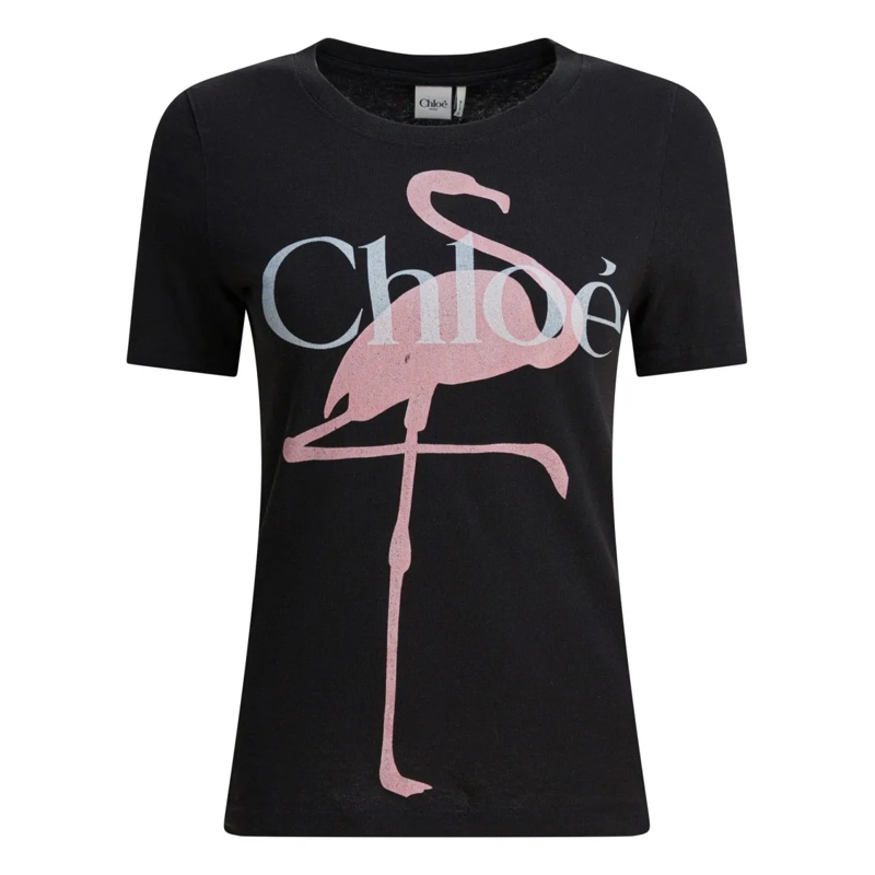 Chloé T-shirt Fitted Cotton Jersey T-Shirt With Flamingo Motif Black