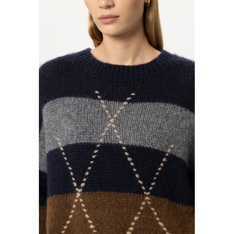 Luisa Cerano Trui Alpaka-Mix-Pullover mit Muster winter navy/caramel(Image 5)