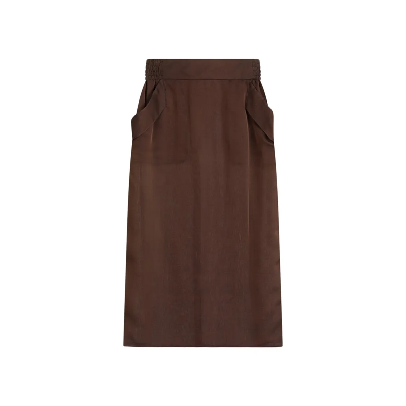 Saint Laurent Midirock Silk Midi Skirt Brown