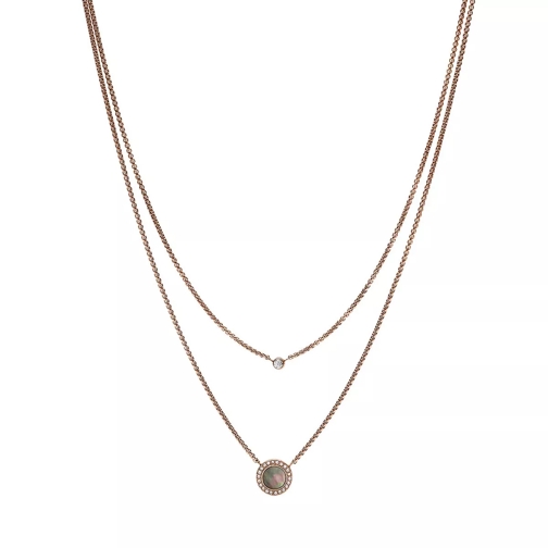 Fossil Val Double Gray Mother-of-Pearl Disc Necklace Rose Gold Collana media