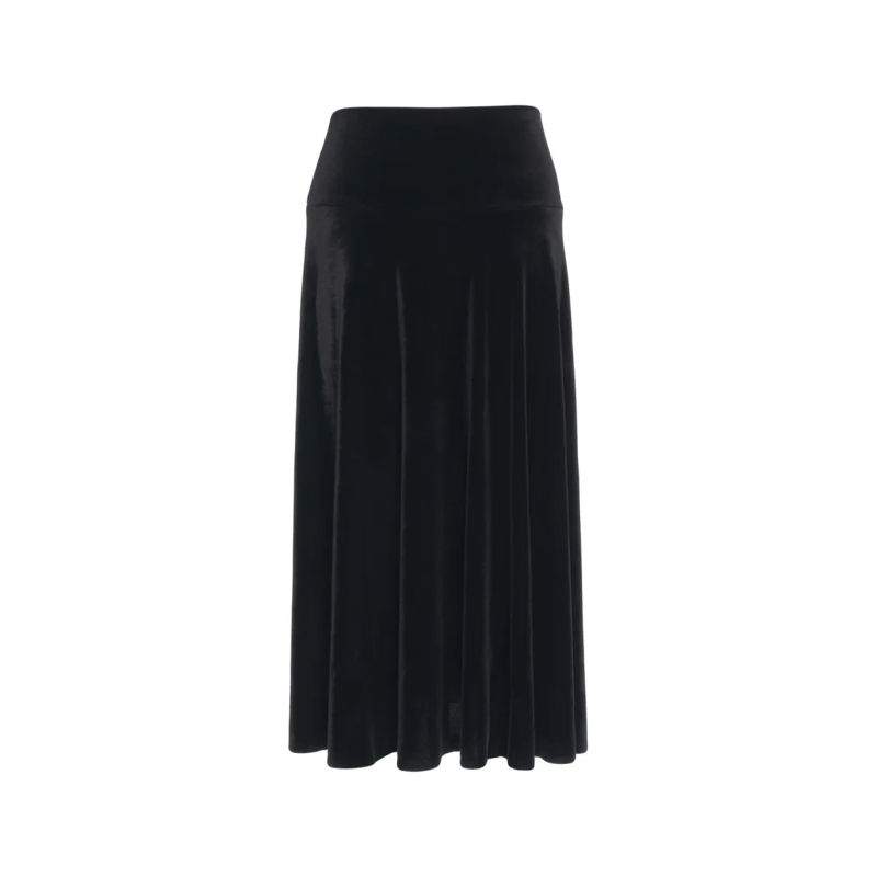 Norma Kamali Midirok Midi Velvet Skirt With Flowing Silhouette And Wide Black