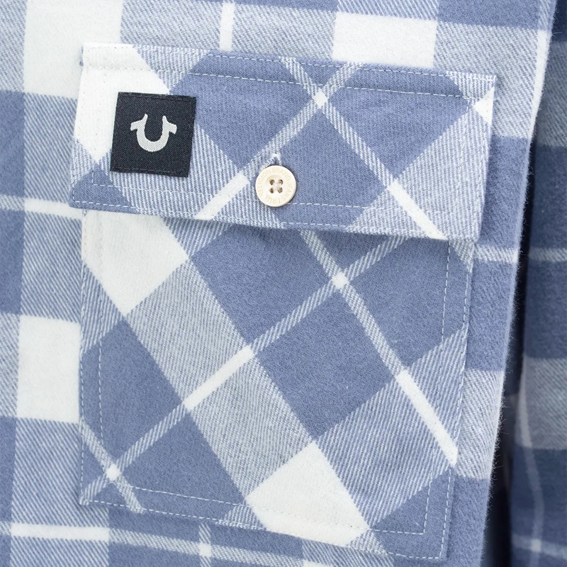 True Religion Hemd - Langarm- Flannellhemd- Knopfleiste- Karomuste blau(Image 5)