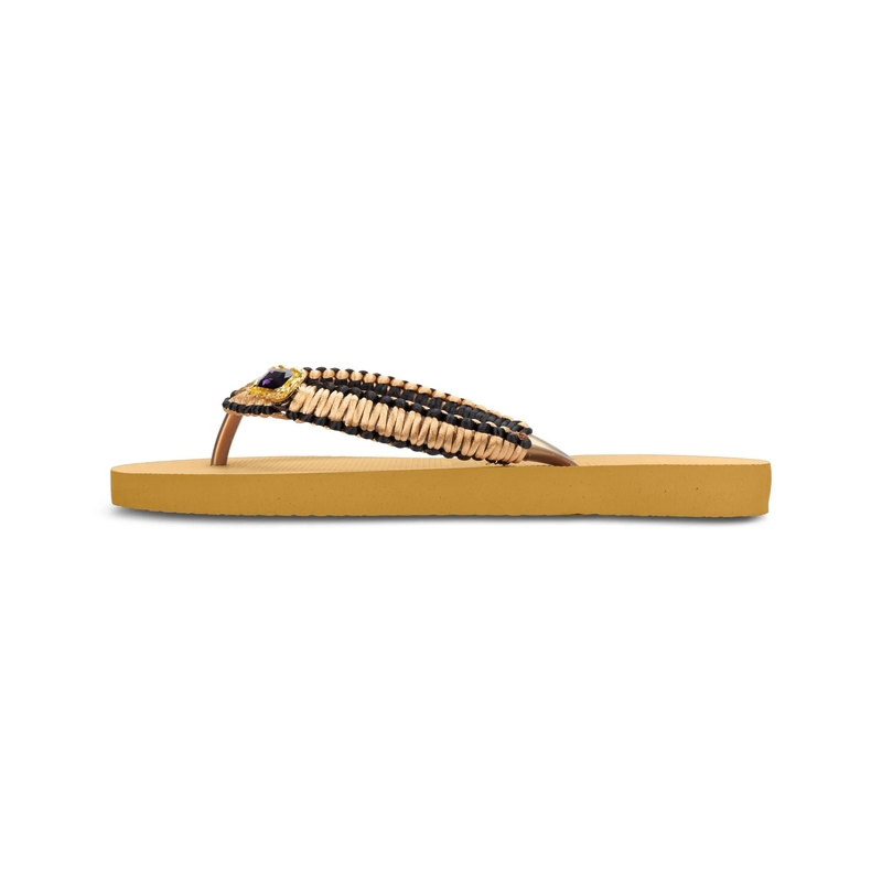 UZURII Flip Flops Zehentrenner Gold Macrame Switch gelb