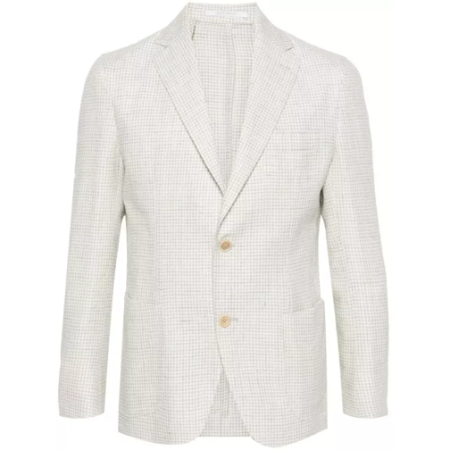 Eleventy Gray Houndstooth Linen-Blend Jacket White 