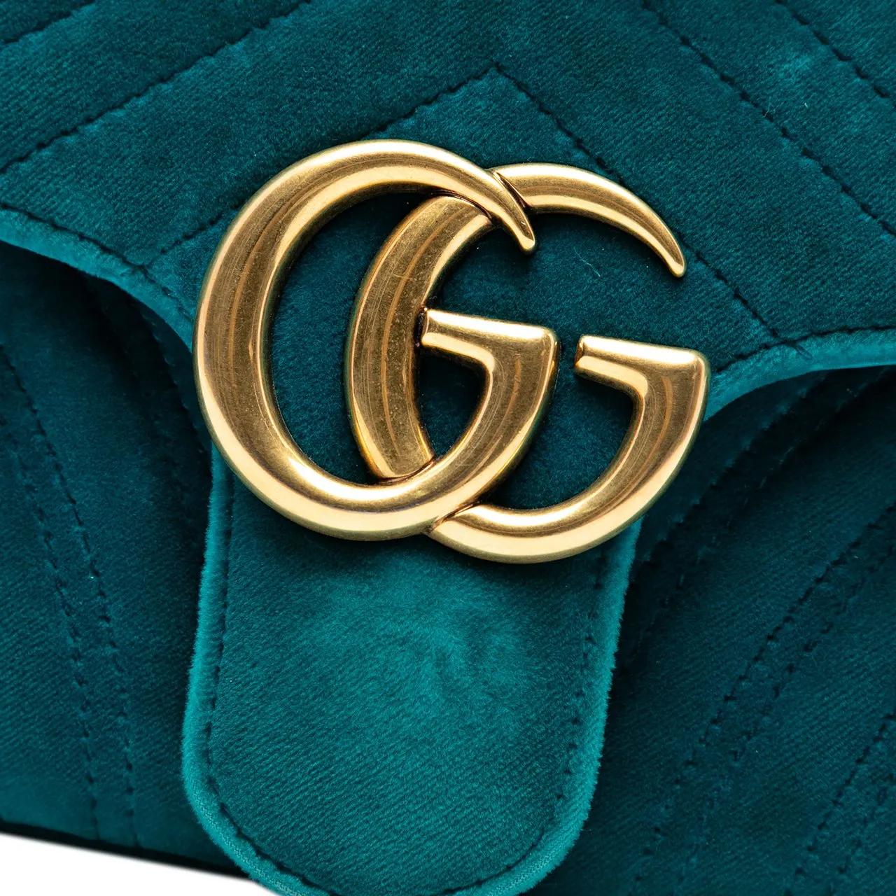 Thumbnail - Gucci Hobo Bags - Medium GG Marmont Matelasse Velvet Shoulder Bag - Gr. unisize - in Blau - für Damen