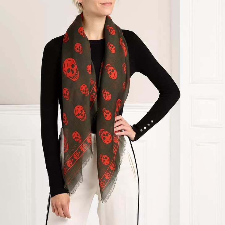 Alexander McQueen Skull Scarf 104X120 Modal Silk Loden Orange Lightweight Scarf