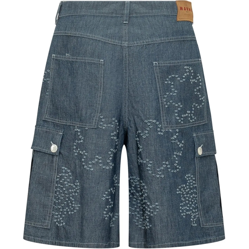 Marni Shorts Bermuda con Tasche Cargo e Motivo Grafico Allover blau(Image 2)