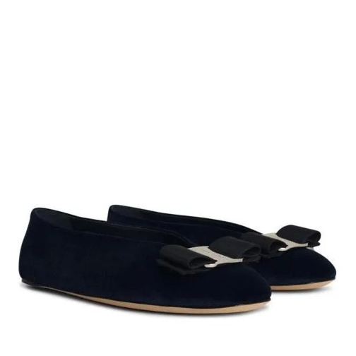 Salvatore Ferragamo Vanna Blue Suede Ballet Flats Blue Ballerina