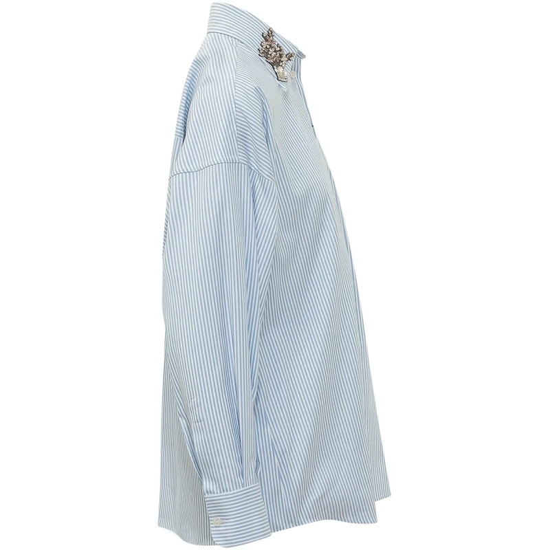 Dolce&Gabbana Bluse Camicia a Righe con Applicazioni Gioiello hellblau(Image 3)