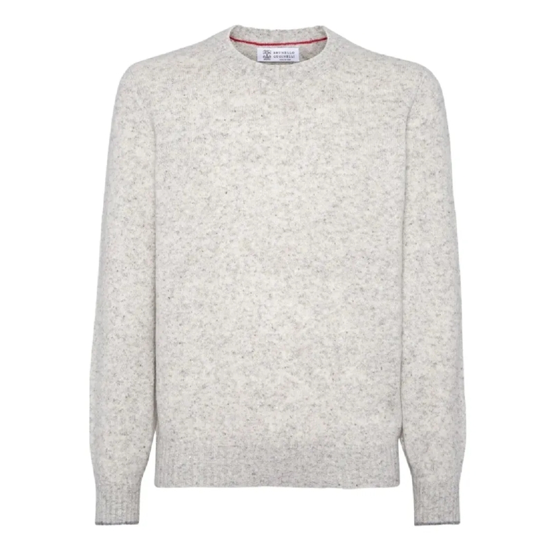 Brunello Cucinelli Pullover Crew Neck Sweater With Soft Heathered Texture White
