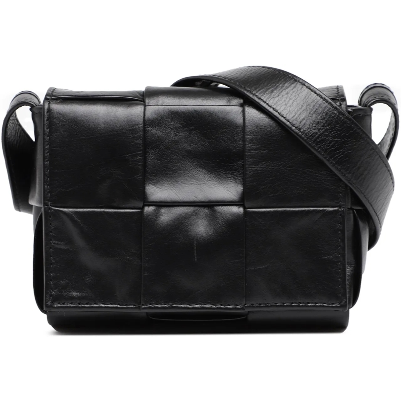 Bottega Veneta Schultertasche Candy Paper Calfskin Intrecciato Cassette Crossbod schwarz