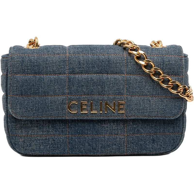 Celine Schultertasche Matelasse Denim Monochrome Chain Shoulder Bag blau