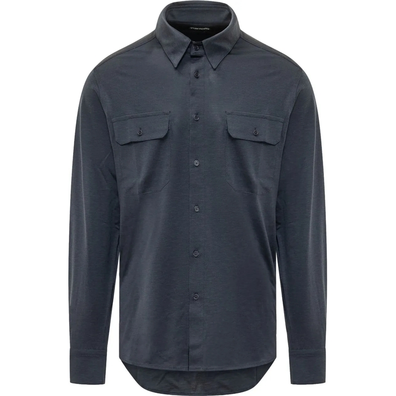 Tom Ford Legeres Oberteil Camicia Military con Tasche blau