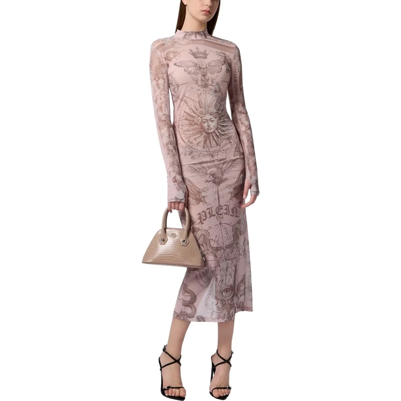 Philipp Plein Maxikleid Tulle Maxi Dress Open Back Butterfly Tattoo rose(Image 4)