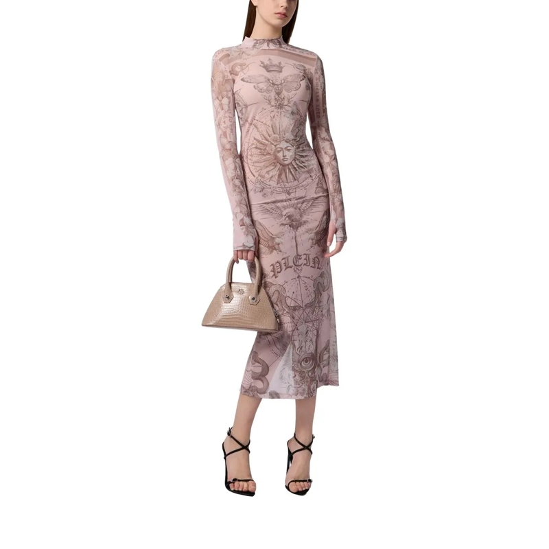 Philipp Plein Maxikleid Tulle Maxi Dress Open Back Butterfly Tattoo rose(Image 3)