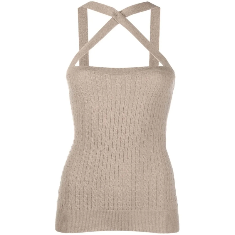 Patou Bluse Taupe Cable-Knit Halterneck Top Neutrals