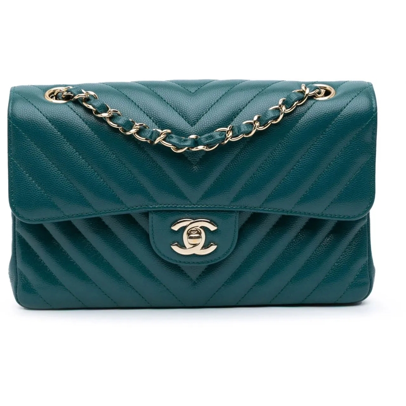 Chanel Sac à bandoulière Small Classic Chevron Caviar Double Flap blau