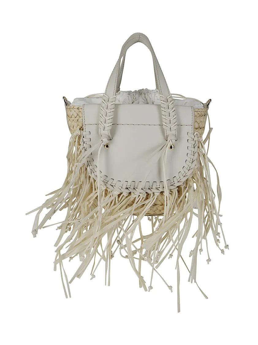Cuba Lab Shoppers & Totes Handbag In Raffia And Leather With Fringes in beige