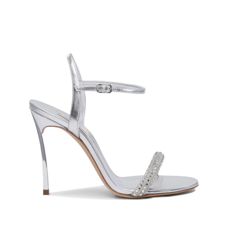 Casadei Sandalen Crystal-Embellished Silver Sandals With Steel Blad Silver