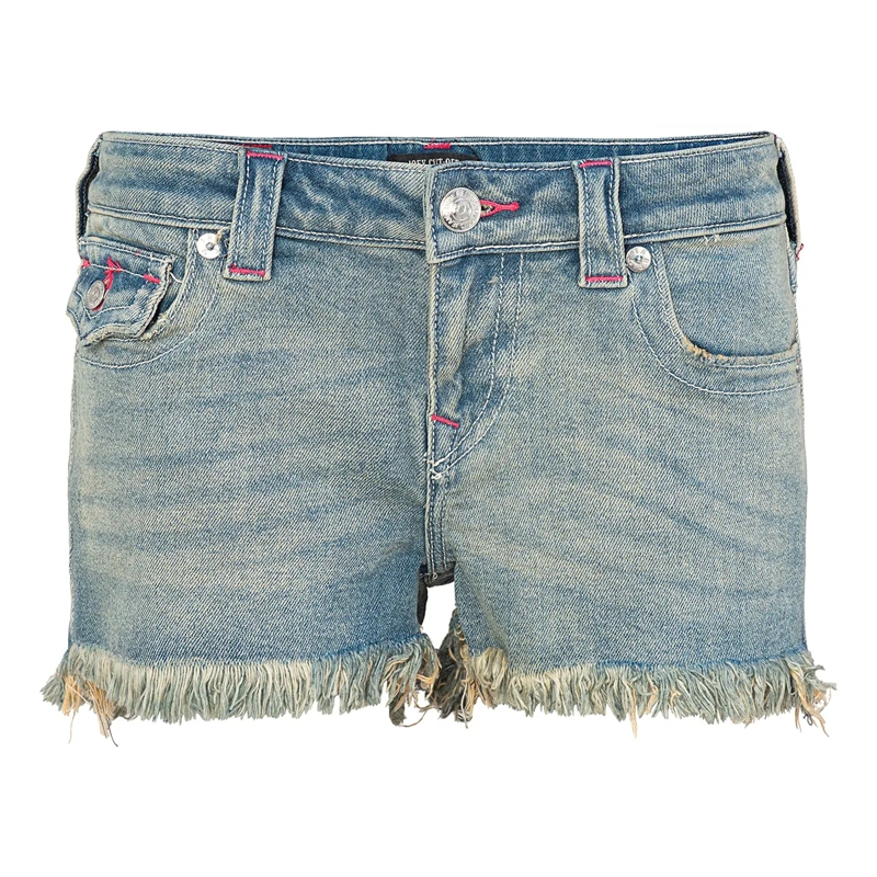 True Religion Shorts - Jeansshorts- Used-Optik- Tiefsitzender Bund-  hell-blau