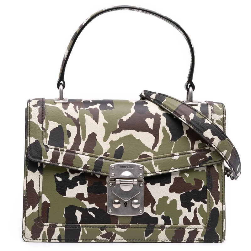 Miu Miu Schultertasche Leather Camouflage Satchel grün