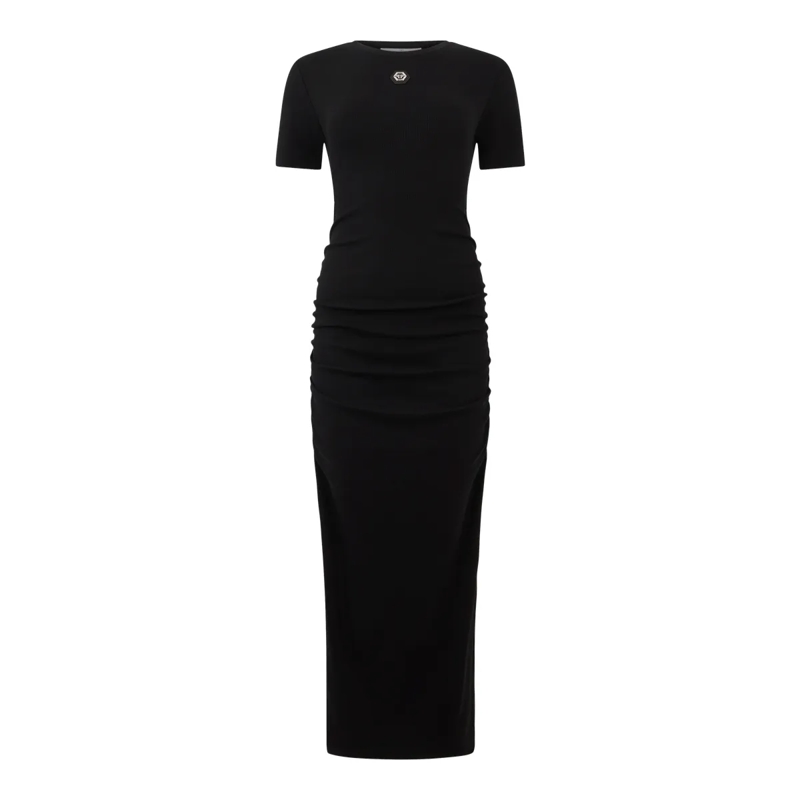 Philipp Plein Maxikleid Open Back Maxi T-Shirt Dress Signature Pendant Sig schwarz