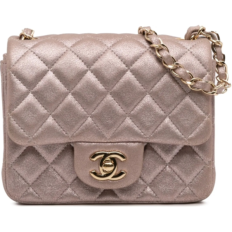 Chanel Sac à bandoulière Mini Square Classic Iridescent Calfskin Single Fla rose