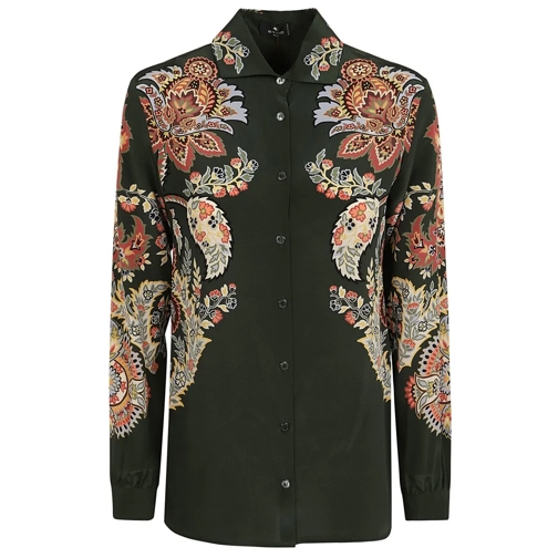 Etro Hemden Dark Green Silk Paisley Shirt Green