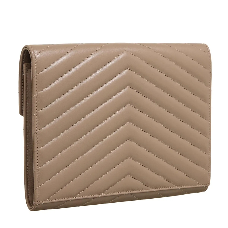 Saint Laurent Clutch Cassandre Logo Plaque Flap Pouch Beige(Image 3)