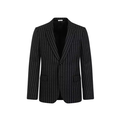 Alexander McQueen Pinstripe Black White Wool Blazer Black 