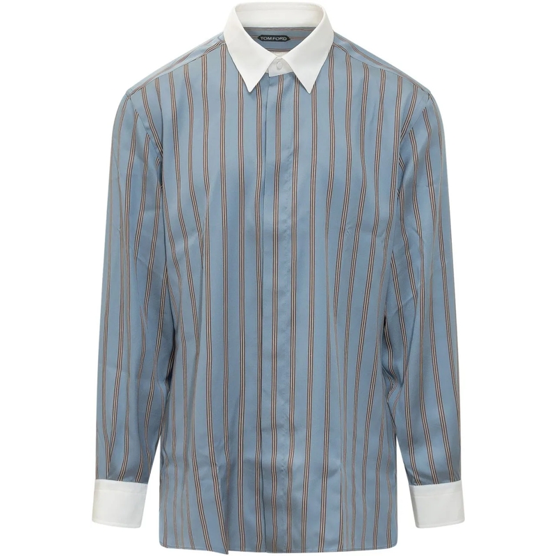 Tom Ford  Camicia a Righe con Colletto Classico blau