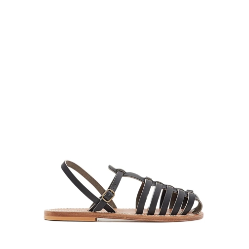 BB ST. TROPEZ Sandale Black Leather Sandals With Adjustable Ankle Strap Brown