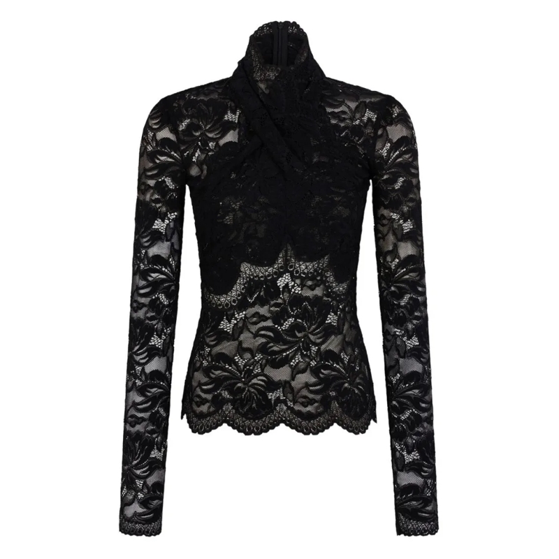 Paco Rabanne Top met lange mouwen Intricate Floral Lace Long-Sleeve Top Black