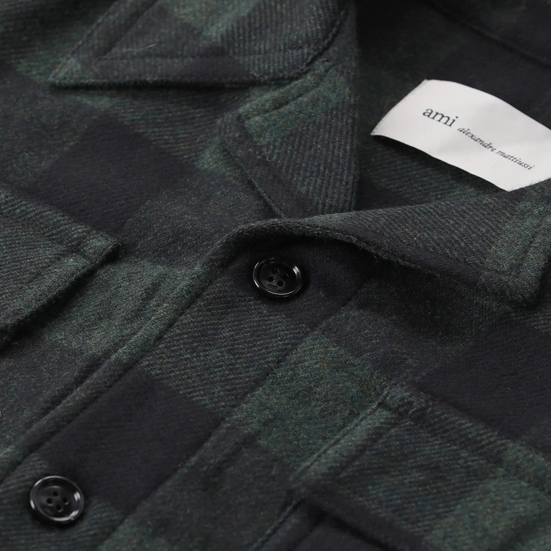 AMI Paris Hemd Overshirt aus Wolle grün