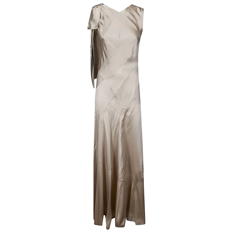 Maison Margiela  Long Silhouette Dress With Bow Detail And Contrast Grey