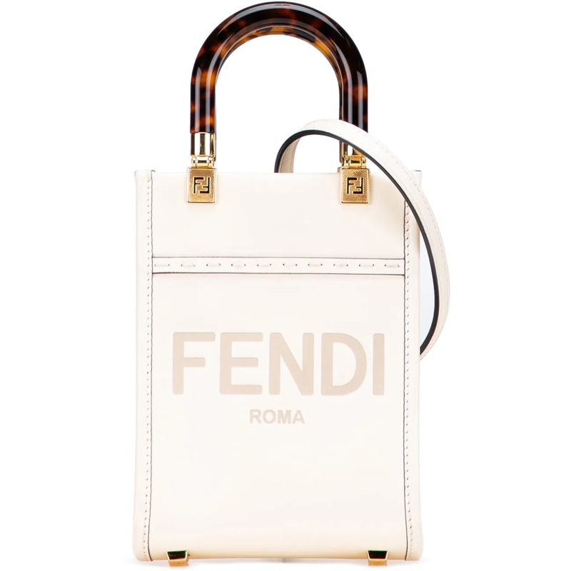 Fendi Schultertasche Mini Leather Sunshine Shopper Tote weiß