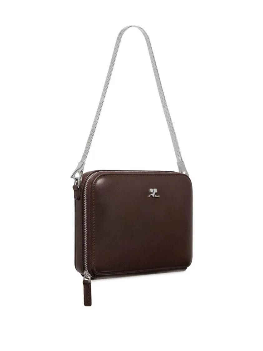 Courrèges Crossbody bags Chocolate Brown Calf Leather Courreges Handbag Wit in bruin
