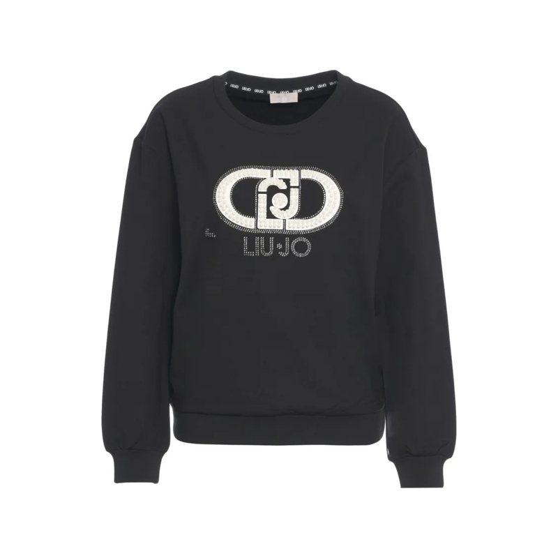 LIU JO  Embellished Logo Sweatshirt With Pearl Black