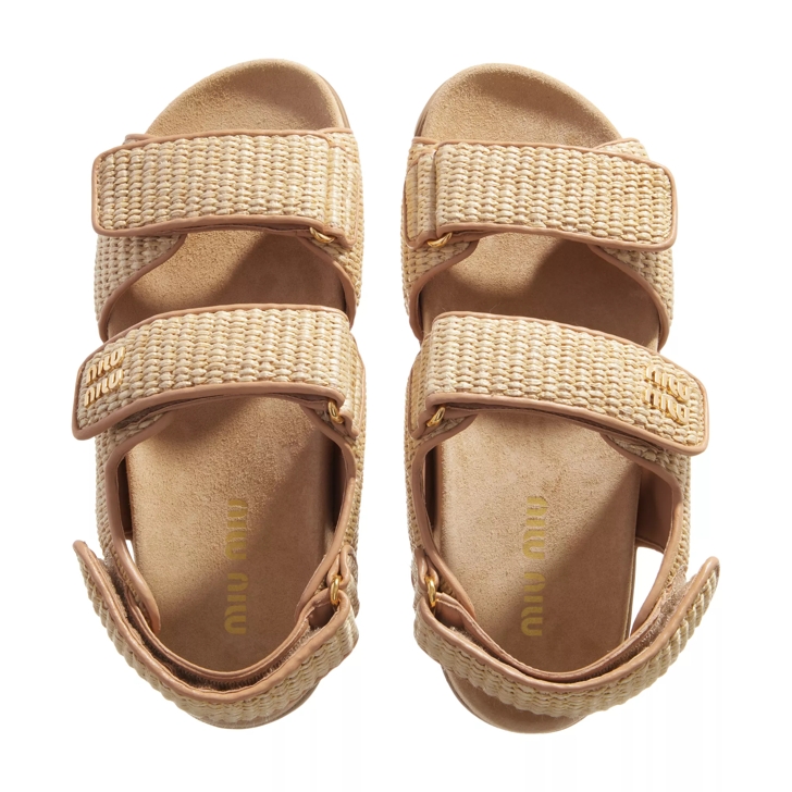 Miu Miu Sporty Woven Fabric With Raffia Look Sandals Natural Sandal