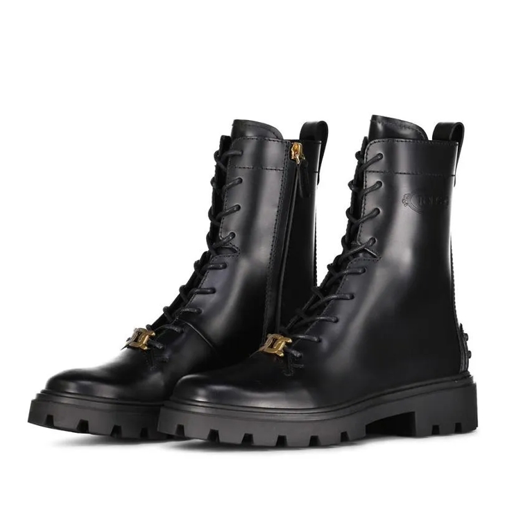Tod s Geschnurte Boots mit Logo Detail Schwarz Chaussures a lacets