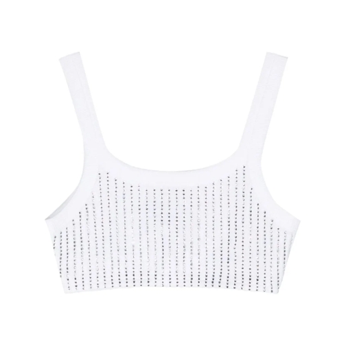 The Attico Blusen Rhinestoned Cotton Crop Top White