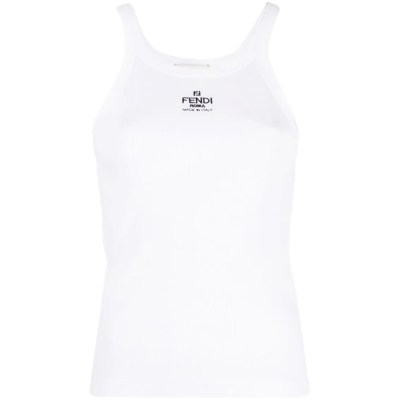 Fendi Blouse Fitted Ribbed Tank Top With Square Neckline White