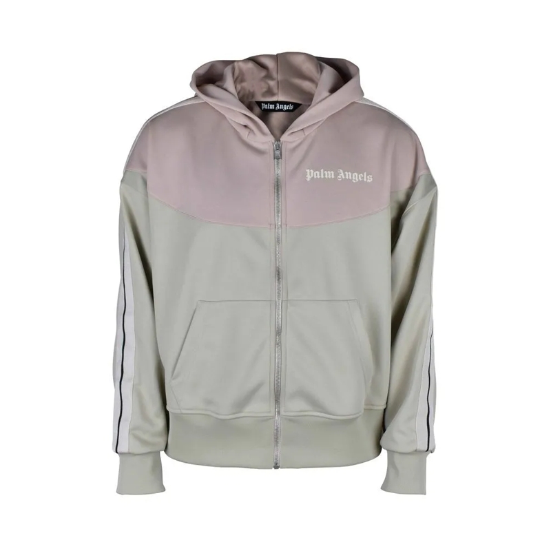 Palm Angels Strickjacke Two-Tone Zip-Front Cardigan With Hood And Logo Grey