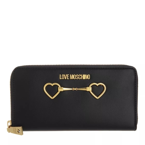 Love Moschino Portafogli Pu Nero Nero Portemonnaie mit Zip-Around-Reißverschluss