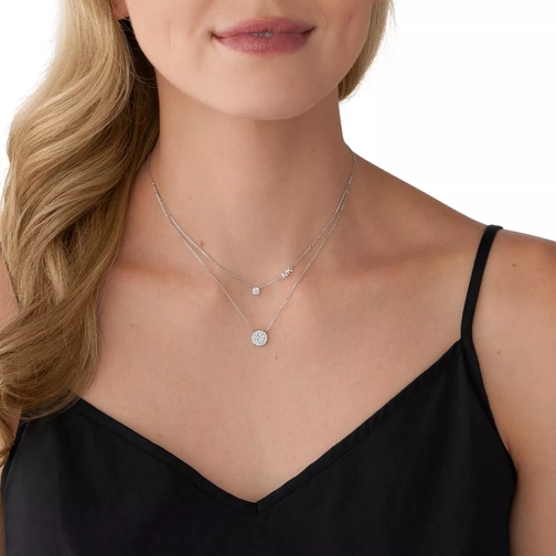 Michael Kors Collier court Sterling Silver Double Layered Pavé Disk Necklace Silver (Image 2)