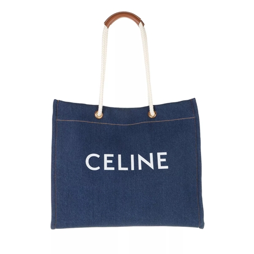 Celine Squared Cabas Bag Denim/Calfskin Navy/Tan Shopping Bag