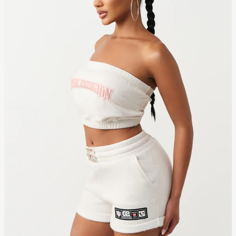 True Religion Top - Bandeau-Top- Puff-Print- Weiche Fleeceinnensei graubeige(Image 3)